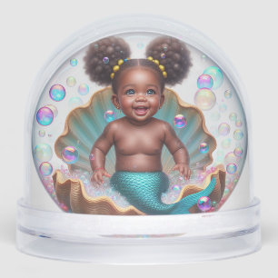 Baby Girl Birthday Dark Skin Mermaid Snowglobe