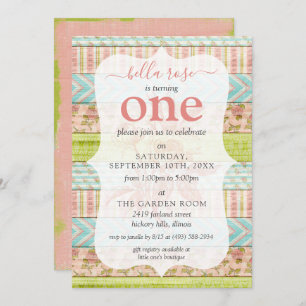 Baby Girl Birthday Shabby Roses Cottage Custom Age Invitation