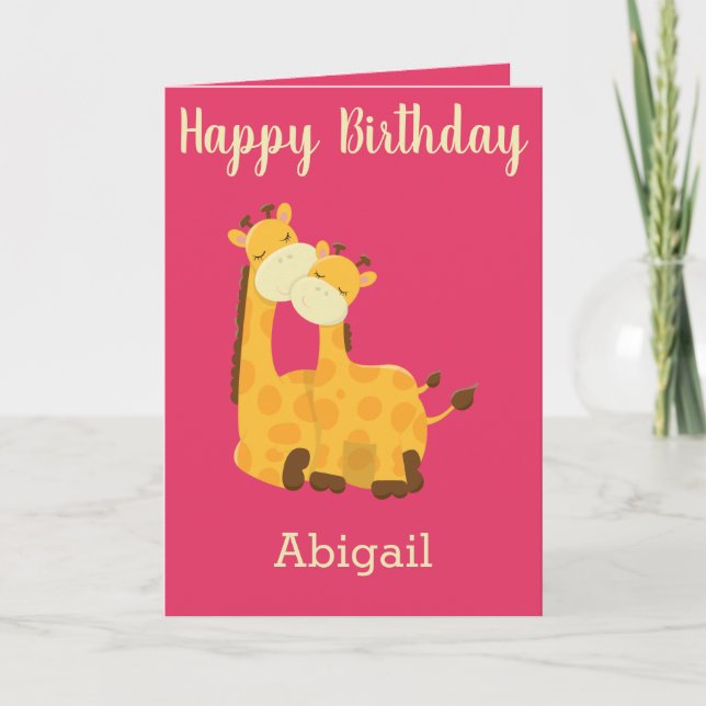 Baby Girl Birthday with Giraffes Card (Front)