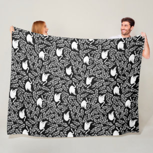 Baby Girl Black and White Swan Pattern Fleece Blanket