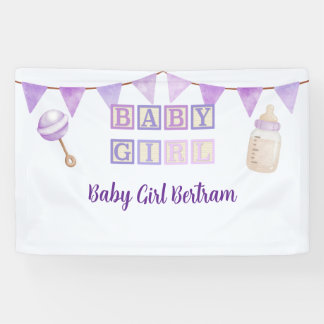 Baby Girl Blocks, Purple Watercolor Baby Shower  Banner