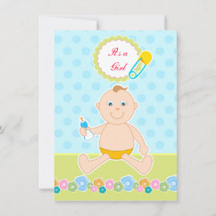Baby Girl Blue, Green Floral Shower invitation