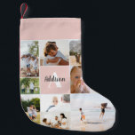 Baby Girl Blush Pink Modern Photo Collage Small Christmas Stocking<br><div class="desc">This elegant and modern photo collage baby girl Christmas stocking features a space for you to add your own photos,  and add a name and initial. This trendy and simple blush pink photo montage design is the perfect keepsake gift for your baby's first Christmas.</div>