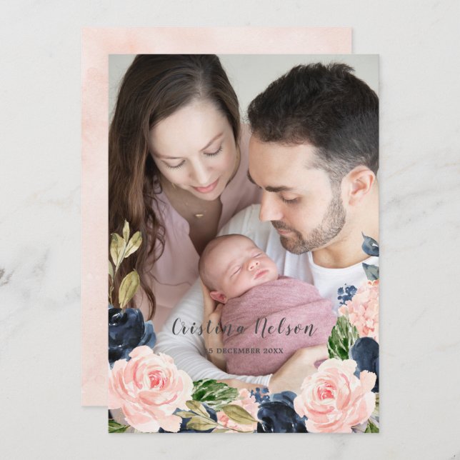 Baby Girl Blush Pink Newborn Birth Announcement (Front/Back)