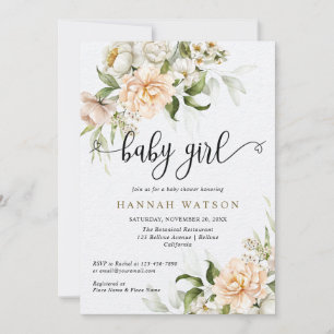 Baby Girl Blush Pink Peony Rose Baby Shower Invitation