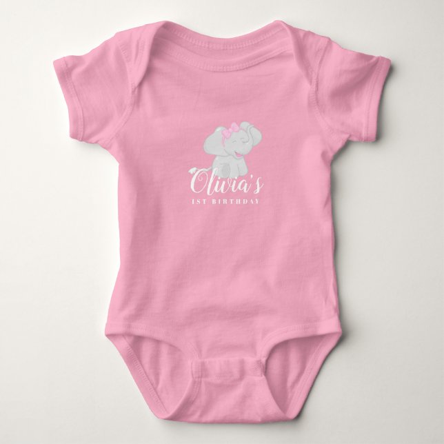 Baby Girl Bodysuit with Elephant 1st Birthday (Front)
