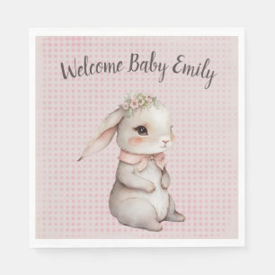 Baby Girl Boho Bunny On Gingham Napkin