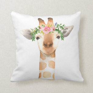 Baby Girl Boho Giraffe Floral Zoo Nursery Pillow