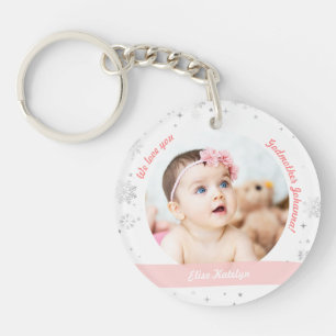 Baby Girl Boy Twins 2 Photos Names Godmother Snow Key Ring
