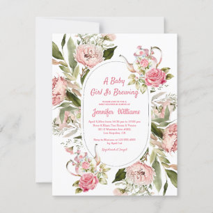 baby girl brewing botanical tea party baby shower  invitation