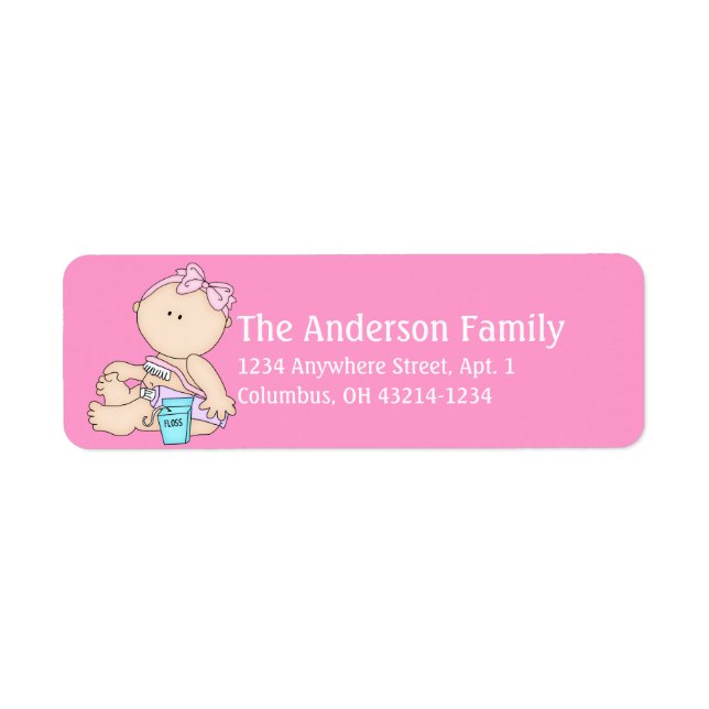 Baby Girl Brushing Teeth Time Address Labels (Front)