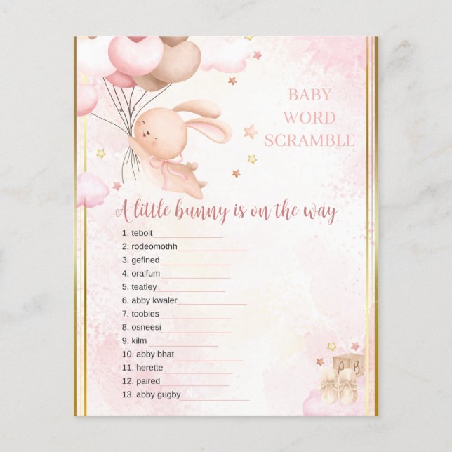 Baby Girl Bunny Baby Shower Game (Front)