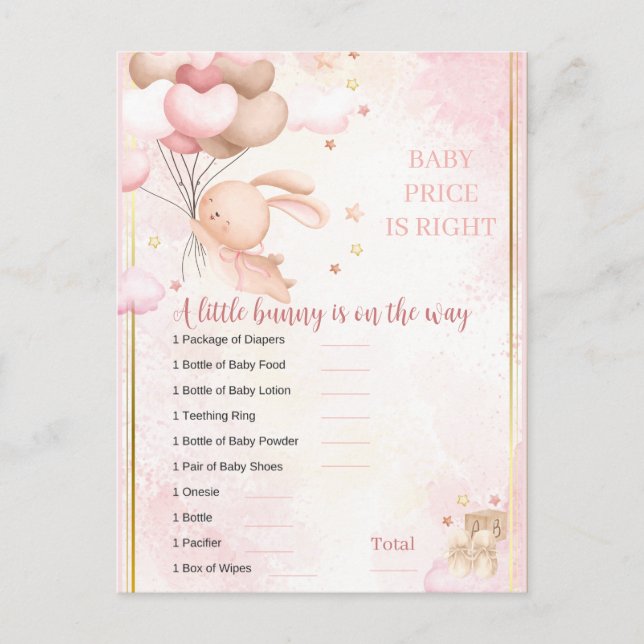 Baby Girl Bunny Baby Shower Game Postcard (Front)