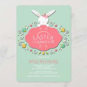 Baby Girl Bunny Easter Invitation
