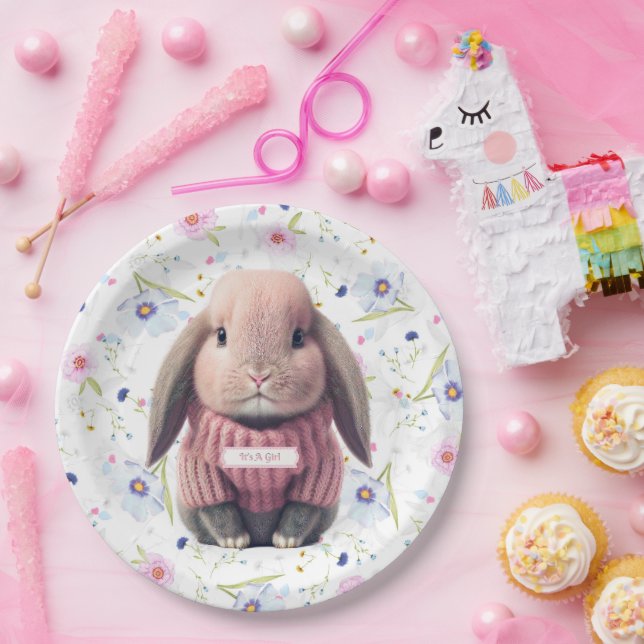 Baby Girl Bunny Floral Paper Plate (Party)