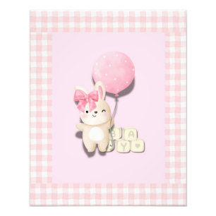 Baby Girl Bunny Nursery Print – Pink Gingham Anima