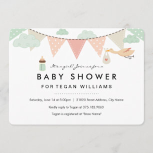 Baby Girl Bunting   Baby Shower Invitation