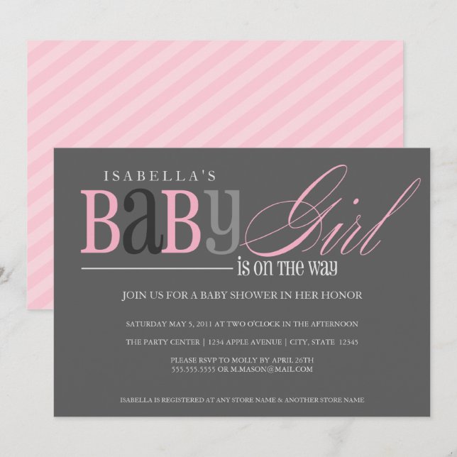 Baby Girl | Charcoal Invitation (Front/Back)