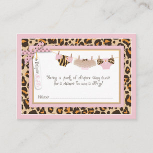 Baby Girl Cheetah Print Tutu Diaper Raffle Ticket Enclosure Card