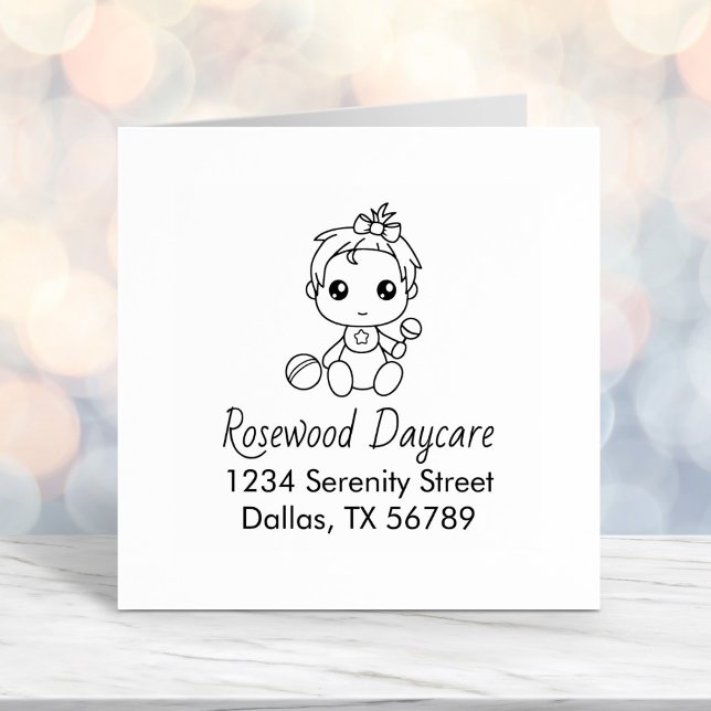 Baby Girl Childcare Daycare Address 2 Self-inking Stamp (Creator Uploaded)