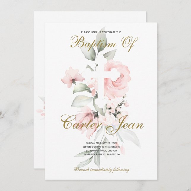 Baby Girl Christening Baptism Announcement (Front/Back)