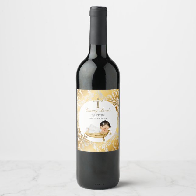 Baby Girl Christening Baptism Gold Silver Wine Label (Front)