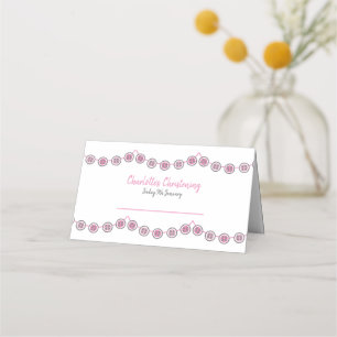 Baby girl christening pink & white button bunting place card