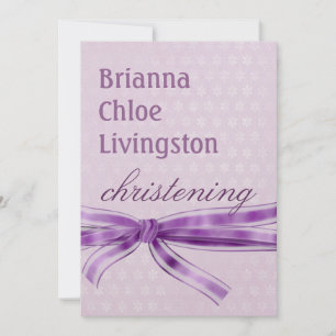 Baby Girl Christening Purple Damask Metallic Invitation