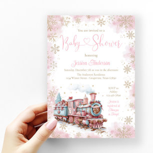 Baby Girl Christmas Train Holiday Baby Shower Invitation