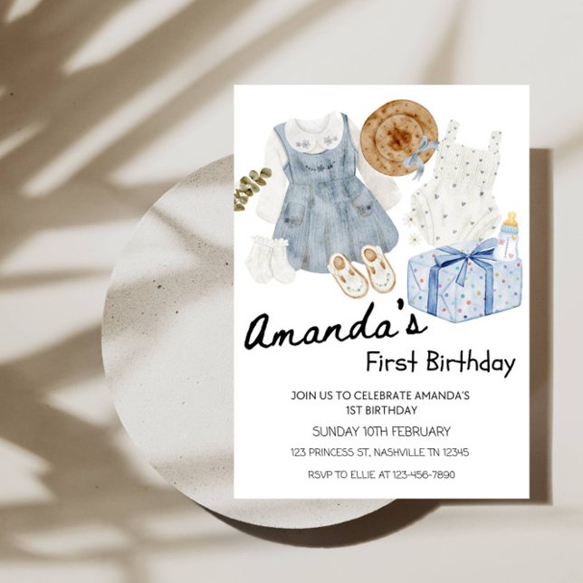 Baby Girl Clothes & Gift Box 1st Birthday Party Invitation (Creator Uploaded)