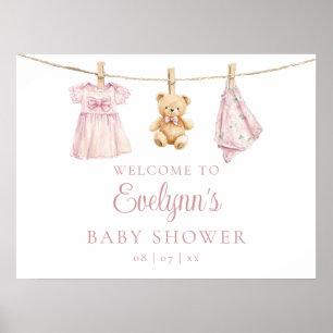 Baby Girl Clothesline Baby Shower Welcome Sign