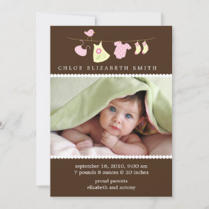 Baby Girl Clothesline Birth Announcements
