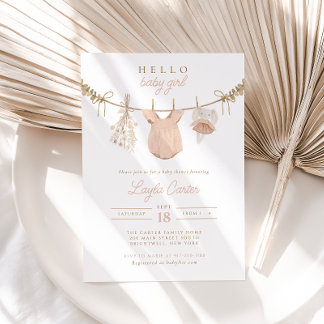 Baby Girl Clothesline Blush Pink Boho Baby Shower Invitation