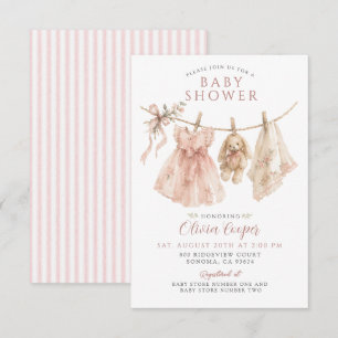 Baby Girl Clothesline Boho Blush Pink Baby Shower Invitation