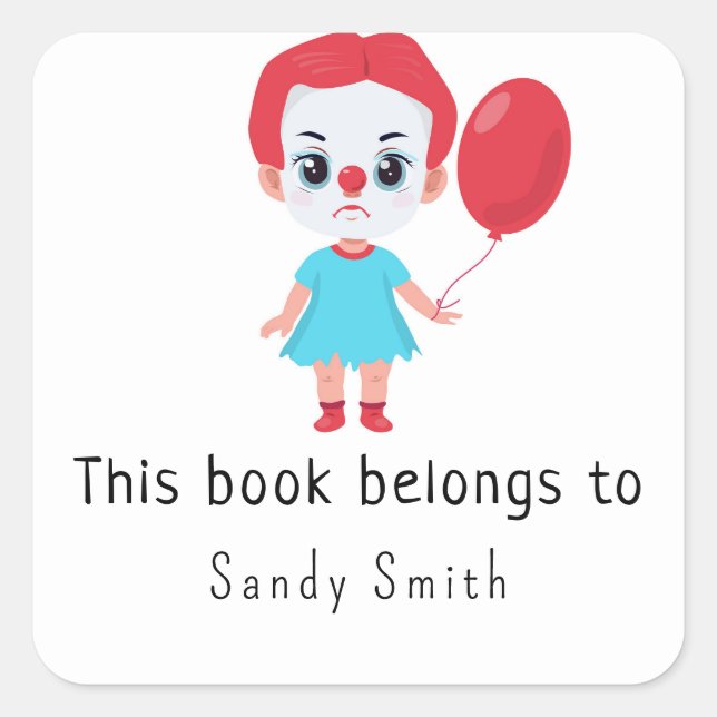 Baby girl clown "it"  - This book belongs to Square Sticker (Front)
