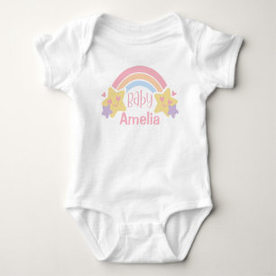 Baby Girl Colourful Rainbow And Stars Custom Name Baby Bodysuit