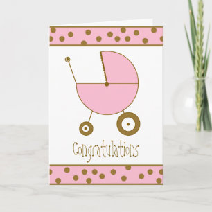 Baby Girl Congratulations Card - Pink Stroller