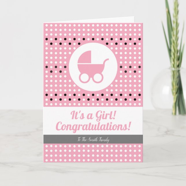 Baby Girl Congratulations Card with Stroller (Front)