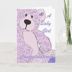 Baby Girl Congratulations Teddy Bear in Pink Card
