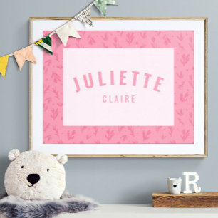 Baby Girl Custom Name Print Pink Nursery Wall Art