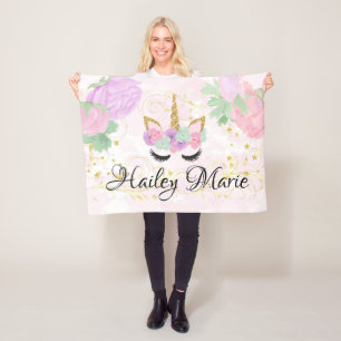 Baby Girl Cute Custom Personalised Unicorn Fleece Blanket