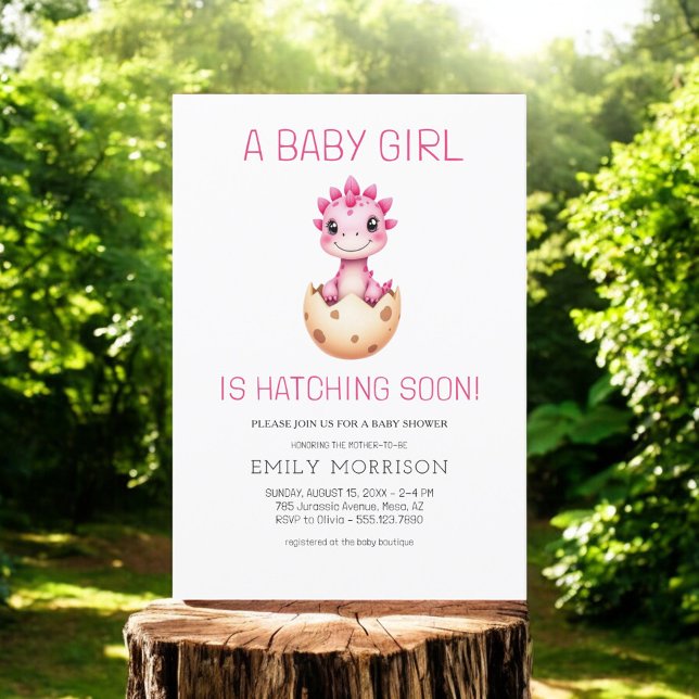 Baby Girl Cute Dinosaur Hatching Soon Shower Invitation (Creator Uploaded)
