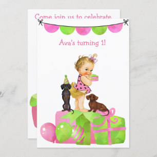 Baby Girl Dachshund Party Invitation