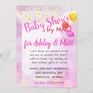 Baby Girl Daisies Balloon Pink  Baby Shower Invitation