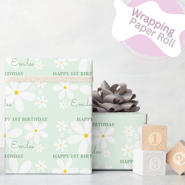 Baby Girl Daisy Flower (Mint) Wrapping Paper (Creator Uploaded)