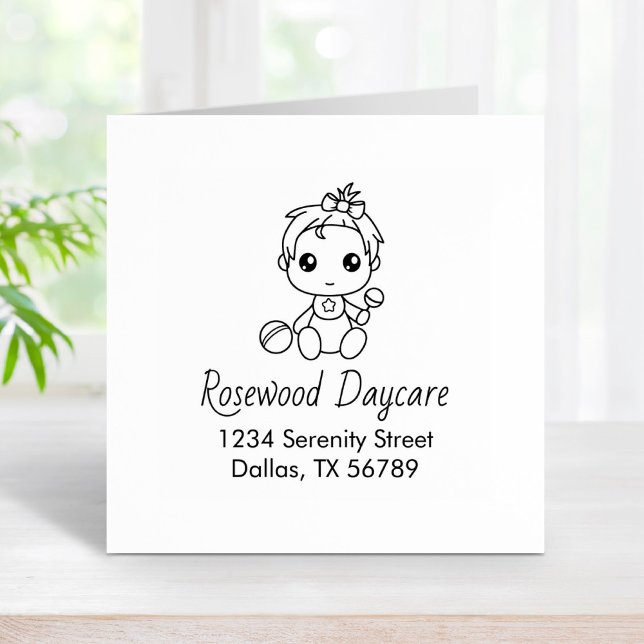 Baby Girl Daycare Childcare Address Rubber Stamp (Creator Uploaded)