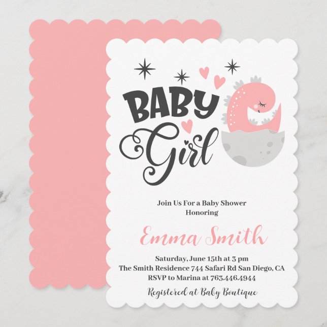 Baby Girl Dinosaur Baby Shower Invitation (Front/Back)