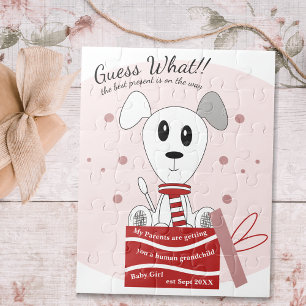 Baby Girl Dog Pregnancy Announcement (Red) Jigsaw Puzzle