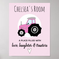Baby Girl Doodle Pink Farm Tractor Name Nursery