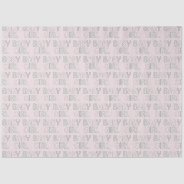 Baby Girl Dotty Letters Pastel Pink Grey Tissue Paper (Front)